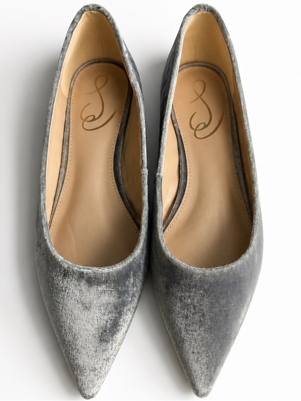 SAM EDELMAN Wanda Luxe Velvet Pointed Toe Flats Gray Slip-On Womens Size 6.5